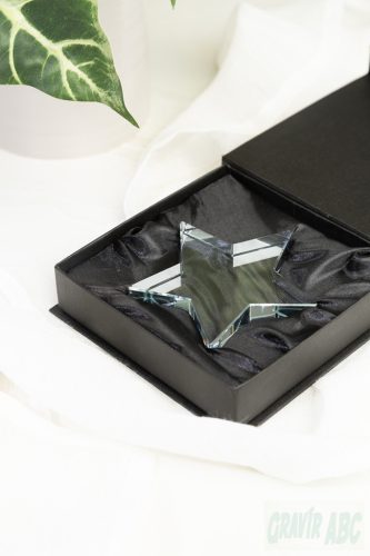 Crystal Star gravírozható Csillag forma Fekete díszdobozban