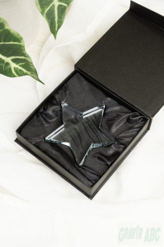 Crystal Star gravírozható Csillag forma Fekete díszdobozban